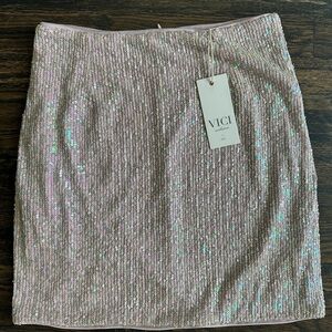 Vici Tan Gold Sequin Pencil Mini Skirt